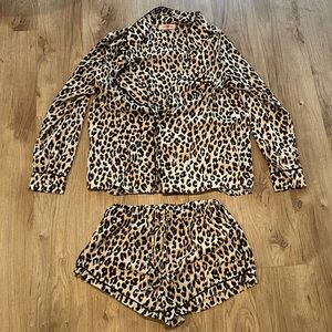 Buddy Love Leopard Print Satin Pajama Set in Beige and Black